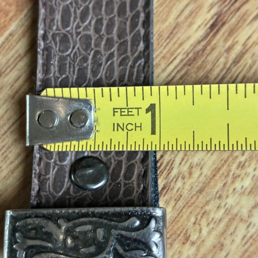 Vintage Western Belt Brown Snakeskin Embossed Silver Buckle Size 8 Cowgirl Boho